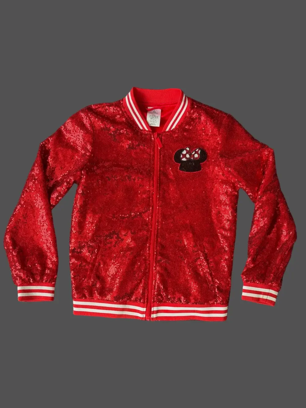 Disney Authentic Minnie Mouse Red Sequin Youth Bomber Jacket